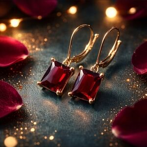 Elegant Gold and Red  Square Drop Earrings